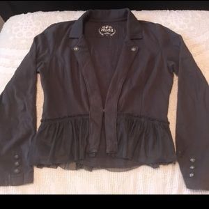 Fleece knit long sleeve peplum ruffle blazer